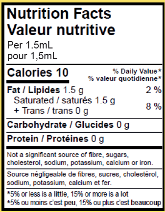 Yuzu Citron , Nutrition Fact Table