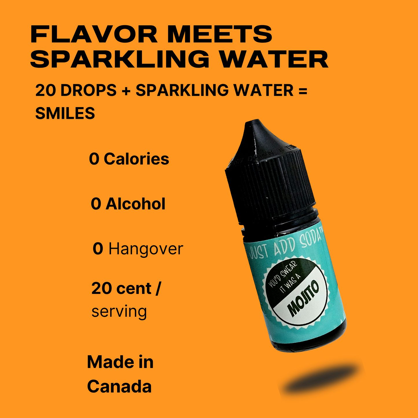 Mojito Flavor Drops bottle on a orange background